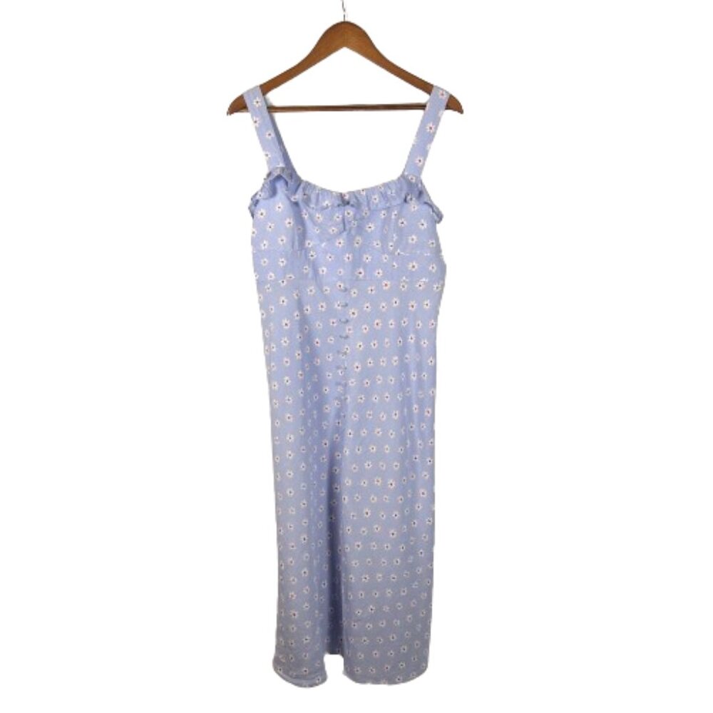 Zara Women Linen Blend Midi Sun Dress Size XL Ditzy Floral Bustier Ruffles Retro